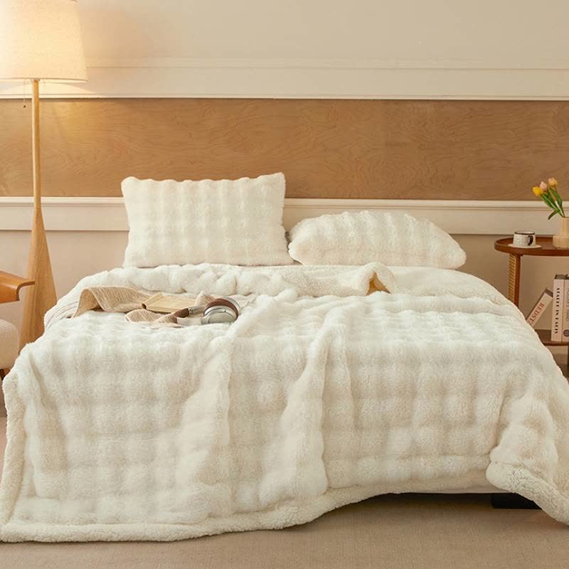 Coperta Sherpa a doppio strato in morbido pile ondulato - Bianco - 2 federe - 48cm x 74cm - image 8