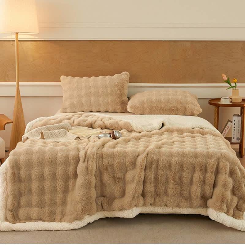Coperta Sherpa a doppio strato in morbido pile ondulato - Cachi - 2 federe - 48cm x 74cm - image 1