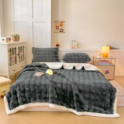 Coperta Sherpa a doppio strato in morbido pile ondulato - Grigio scuro - 2 federe - 48cm x 74cm - image 20