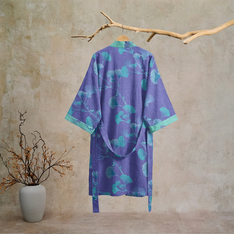 Kimono in cotone con foglie di ginkgo in stile boho - image 1
