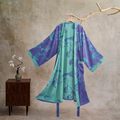 Kimono in cotone con foglie di ginkgo in stile boho - Viola - XL - image 0