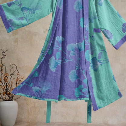 Kimono in cotone con foglie di ginkgo in stile boho - image 8