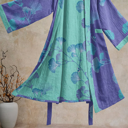 Kimono in cotone con foglie di ginkgo in stile boho - image 3