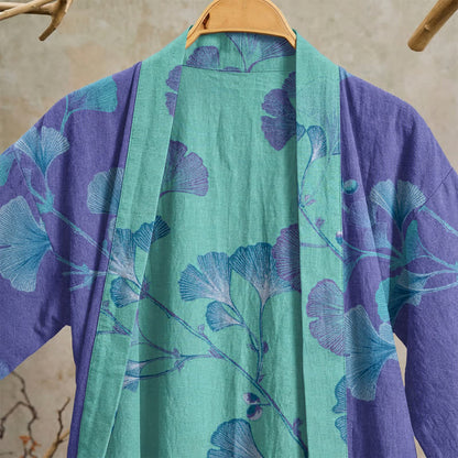 Kimono in cotone con foglie di ginkgo in stile boho - image 2