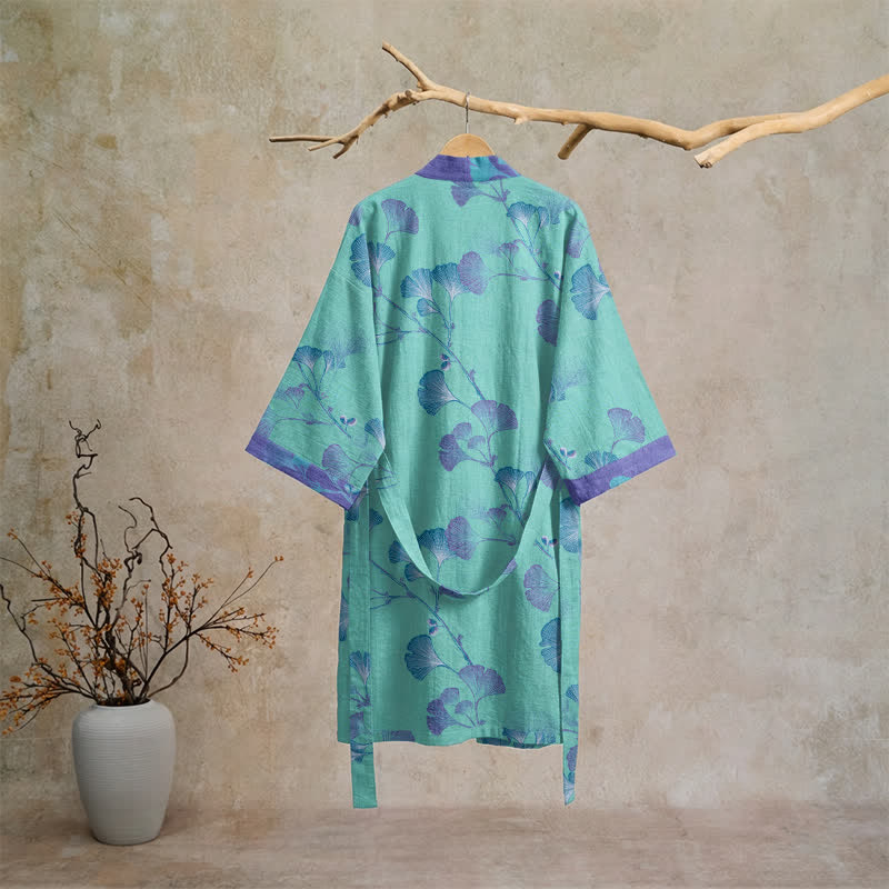 Kimono in cotone con foglie di ginkgo in stile boho - image 6