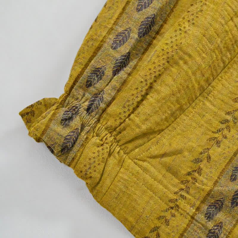 Pantaloni harem in cotone a righe gialle con motivo a foglie - image 3