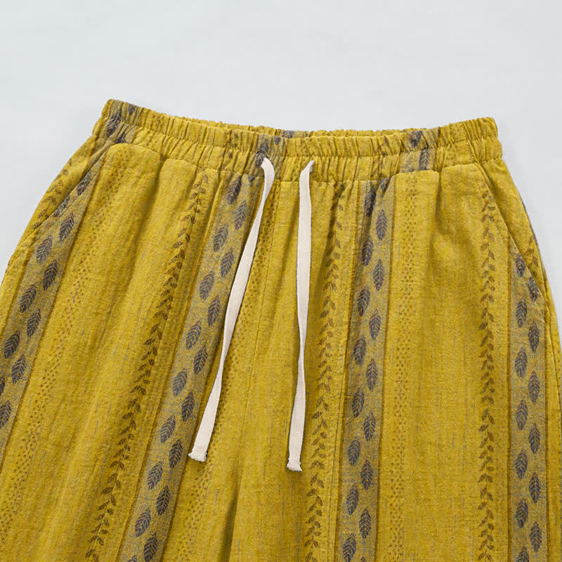Pantaloni harem in cotone a righe gialle con motivo a foglie - image 2