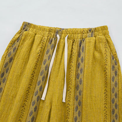 Pantaloni harem in cotone a righe gialle con motivo a foglie - image 2