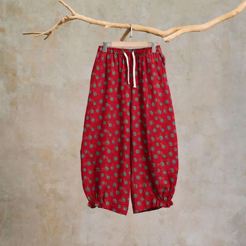 Pantaloni harem in cotone a pois - Rosso - XL - image 0