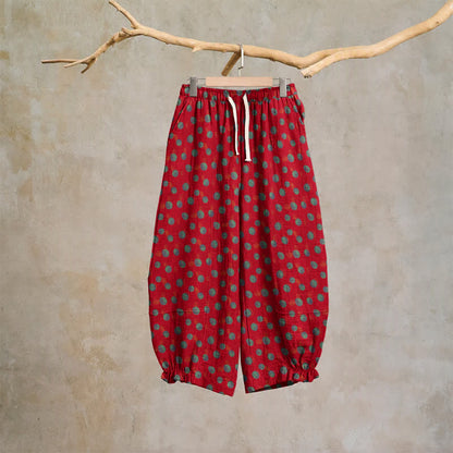 Pantaloni harem in cotone a pois - Rosso - XL - image 0