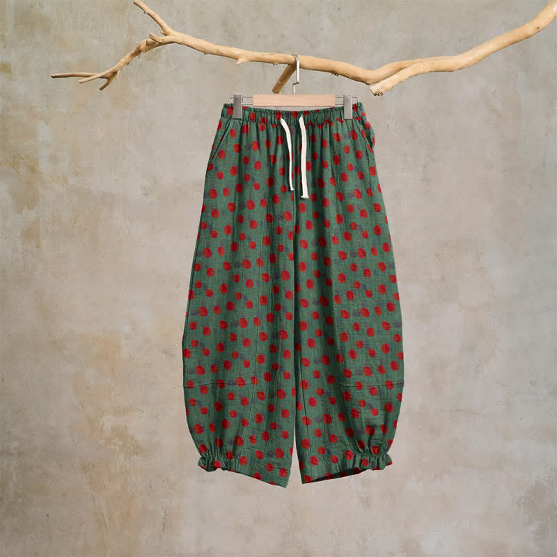 Pantaloni harem in cotone a pois - Verde - XL - image 6