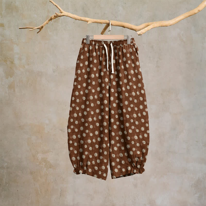Pantaloni harem in cotone a pois - Marrone - XL - image 24