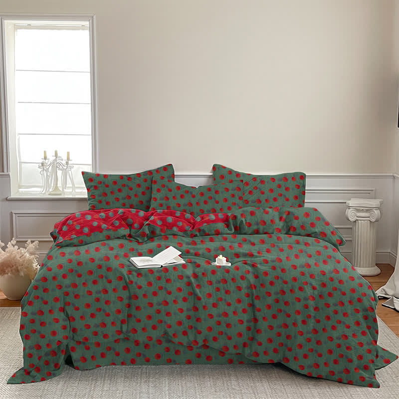 Set di biancheria da letto con copripiumino reversibile in cotone a pois - image 8