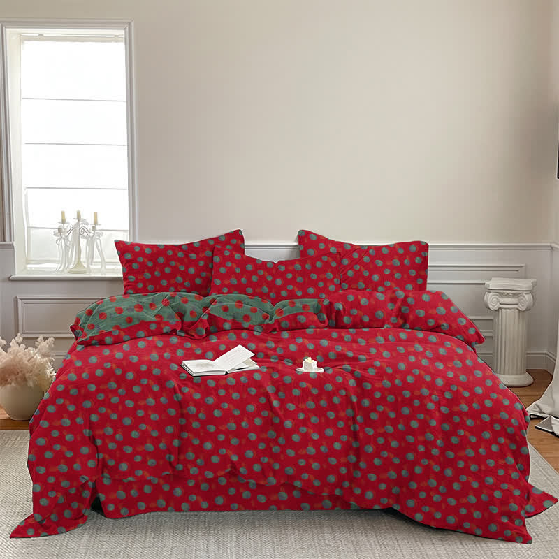 Set di biancheria da letto con copripiumino reversibile in cotone a pois - image 3