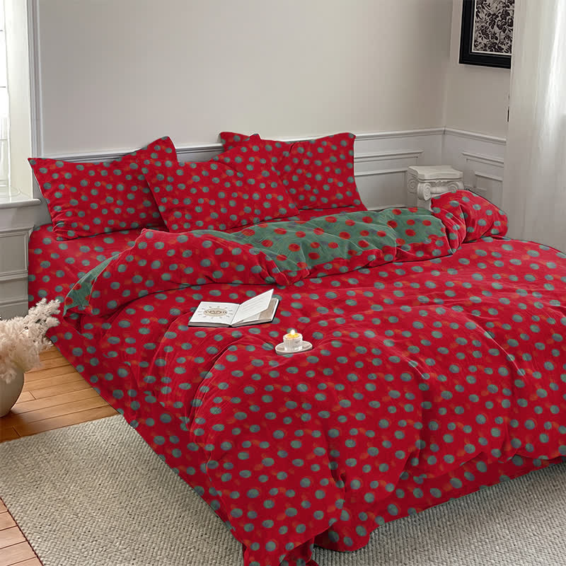 Set di biancheria da letto con copripiumino reversibile in cotone a pois - image 2