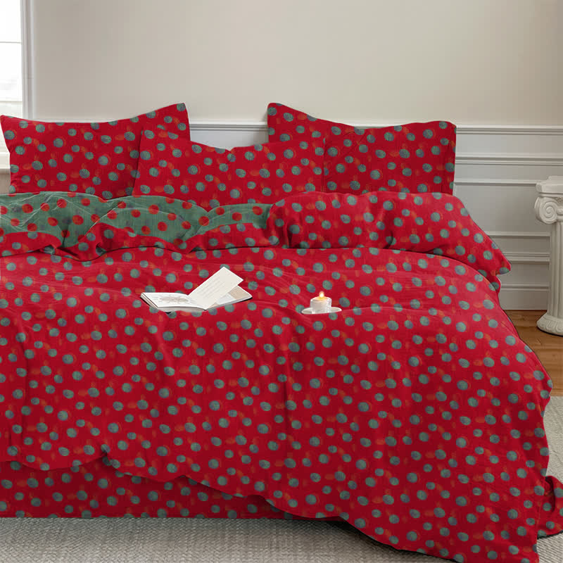 Set di biancheria da letto con copripiumino reversibile in cotone a pois - image 1