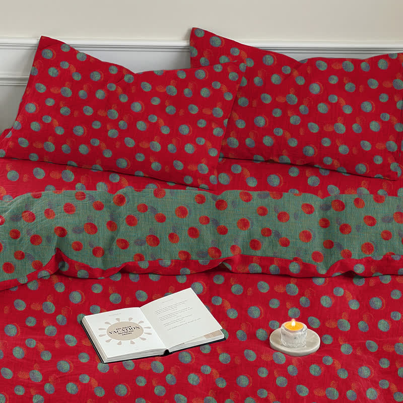 Set di biancheria da letto con copripiumino reversibile in cotone a pois - Rosso - 2 federe - 50cm x 50cm x 37" - image 4