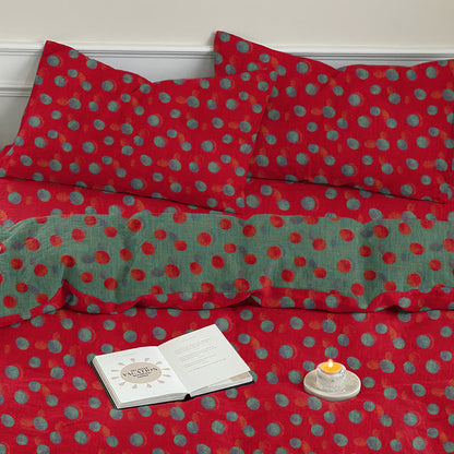 Set di biancheria da letto con copripiumino reversibile in cotone a pois - Rosso - 2 federe - 50cm x 50cm x 37" - image 4