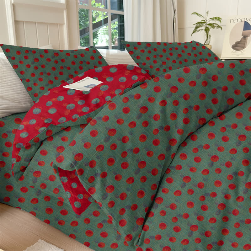 Set di biancheria da letto con copripiumino reversibile in cotone a pois - Verde - Set di biancheria da letto (4 pezzi) - Matrimoniale Grande - image 5