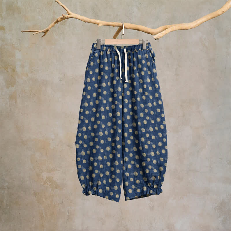 Pantaloni harem in cotone a pois - Blu - XL - image 48