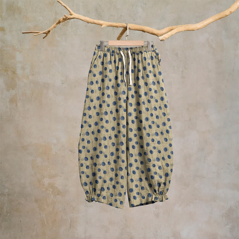 Pantaloni harem in cotone a pois - Beige e blu - XL - image 54