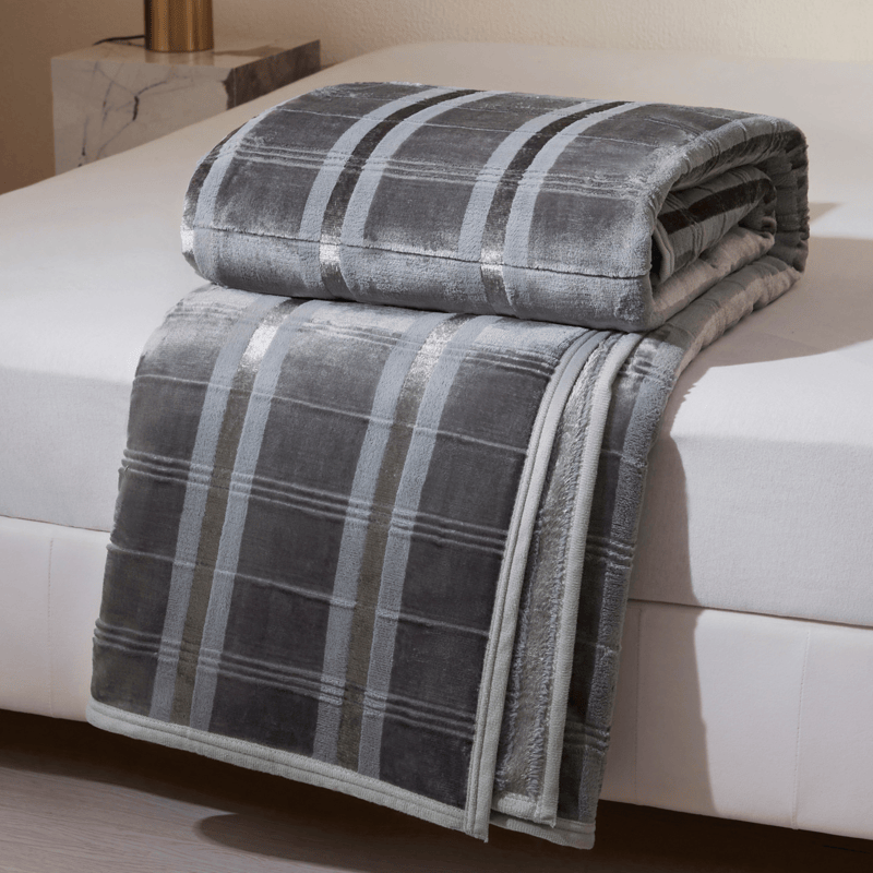 Morbida coperta in pile a righe e quadri - Grigio - Coperta - 79" x 91" - image 7
