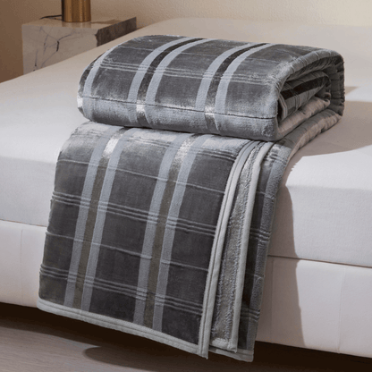 Morbida coperta in pile a righe e quadri - Grigio - Coperta - 79" x 91" - image 7