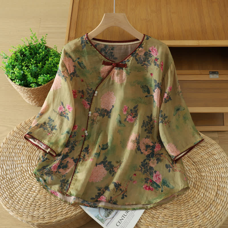 Top lounge vintage con bottoni a forma di rana botanica - Verde oliva - 2XL - image 1
