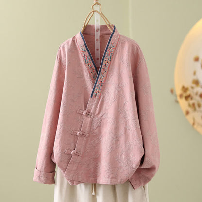 Top da casa vintage in cotone e lino con bottoni a rana - Rosa - 2XL - image 0