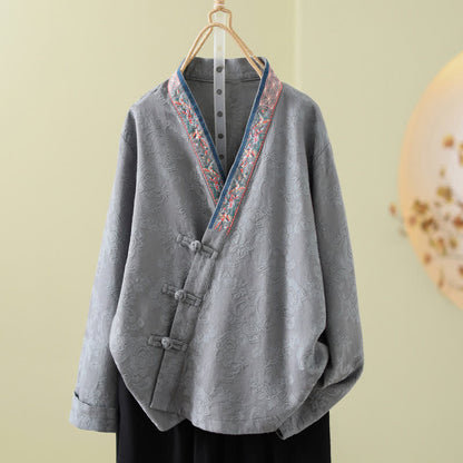 Top da casa vintage in cotone e lino con bottoni a rana - Grigio - 2XL - image 15