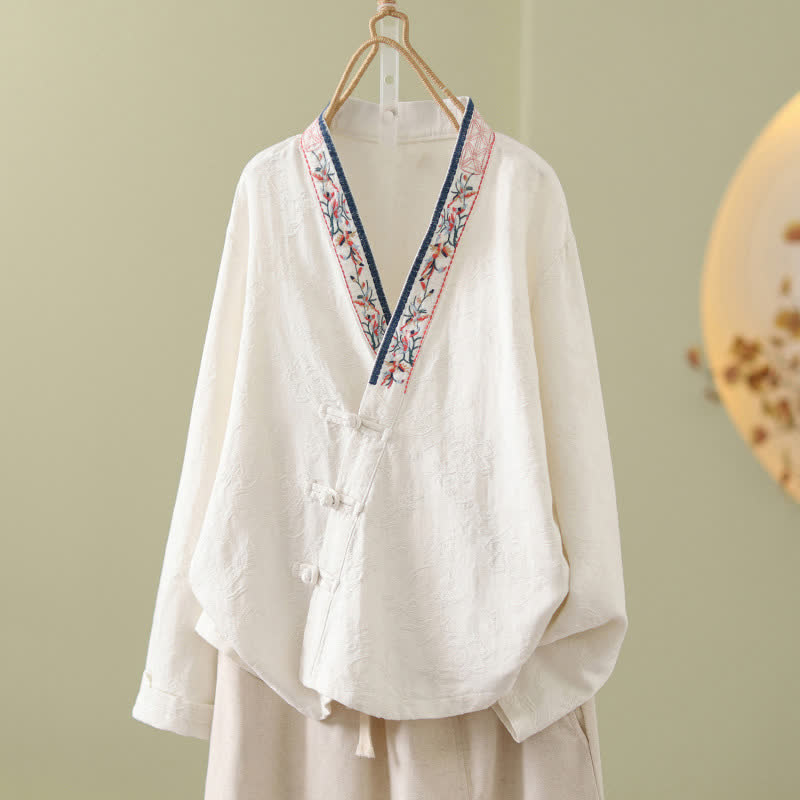 Top da casa vintage in cotone e lino con bottoni a rana - Bianco - 2XL - image 21
