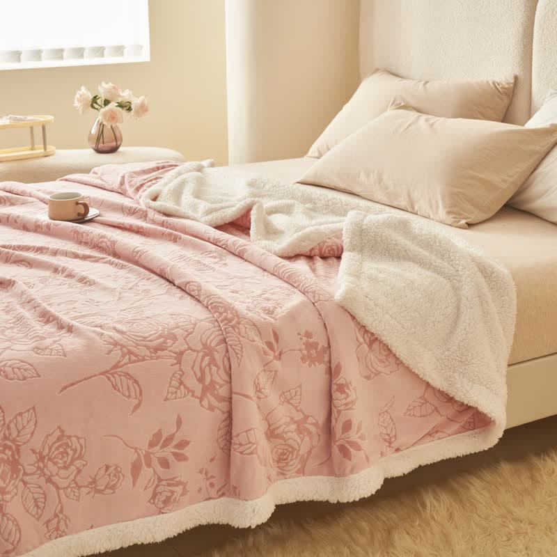 Coperta accogliente e romantica con rose rosa - image 3