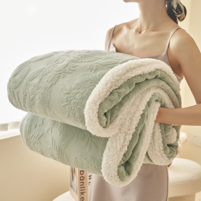 Elegante coperta in pile con motivo floreale in rilievo - Verde - Coperta - 79" x 91" - image 10
