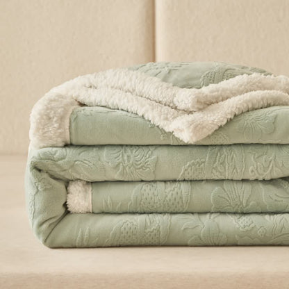 Elegante coperta in pile con motivo floreale in rilievo - image 11