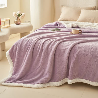 Elegante coperta in pile con motivo floreale in rilievo - image 23