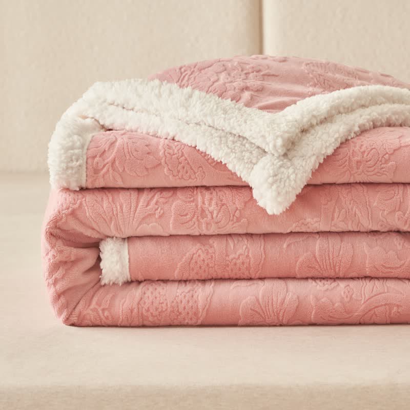 Elegante coperta in pile con motivo floreale in rilievo - image 31