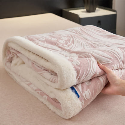 Coperta in pile sherpa rosa con motivo a tulipani in rilievo - image 5