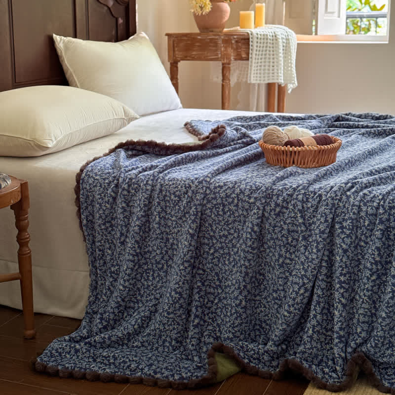 Coperta decorativa con motivo floreale in stile rustico - Blu - 150cm x 200cm - image 0