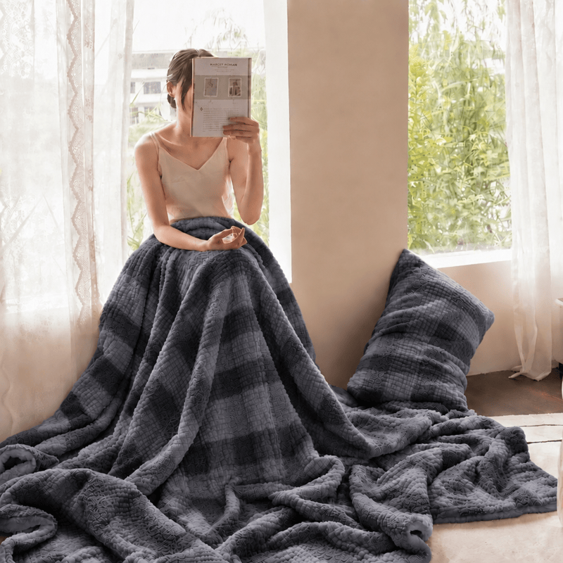 Coperta in sherpa a righe e blocchi di colore neutro - Grigio scuro - Coperta - 200cm x 230cm - image 32