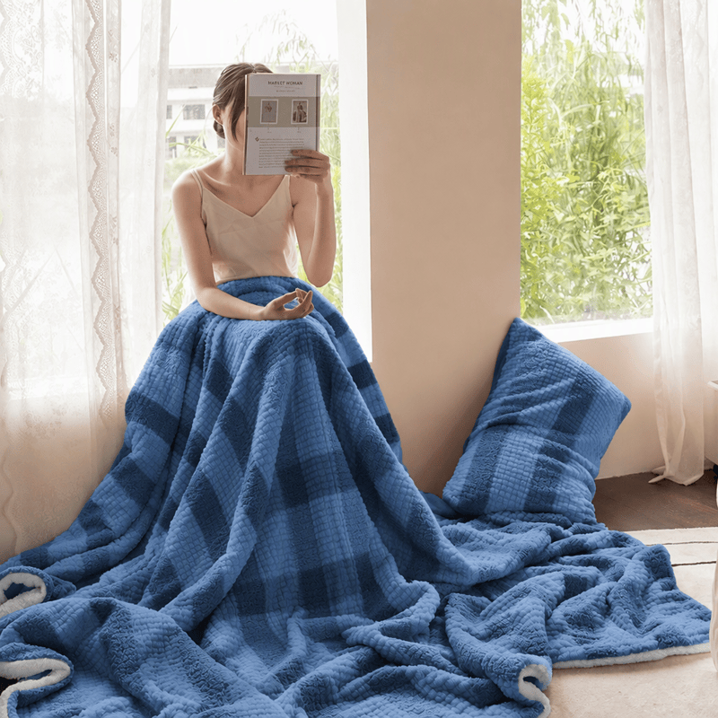 Coperta in sherpa a righe e blocchi di colore neutro - Blu - Coperta - 200cm x 230cm - image 12