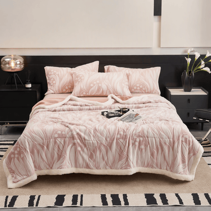 Coperta in pile sherpa rosa con motivo a tulipani in rilievo - Coperta - 79" x 91" - image 0