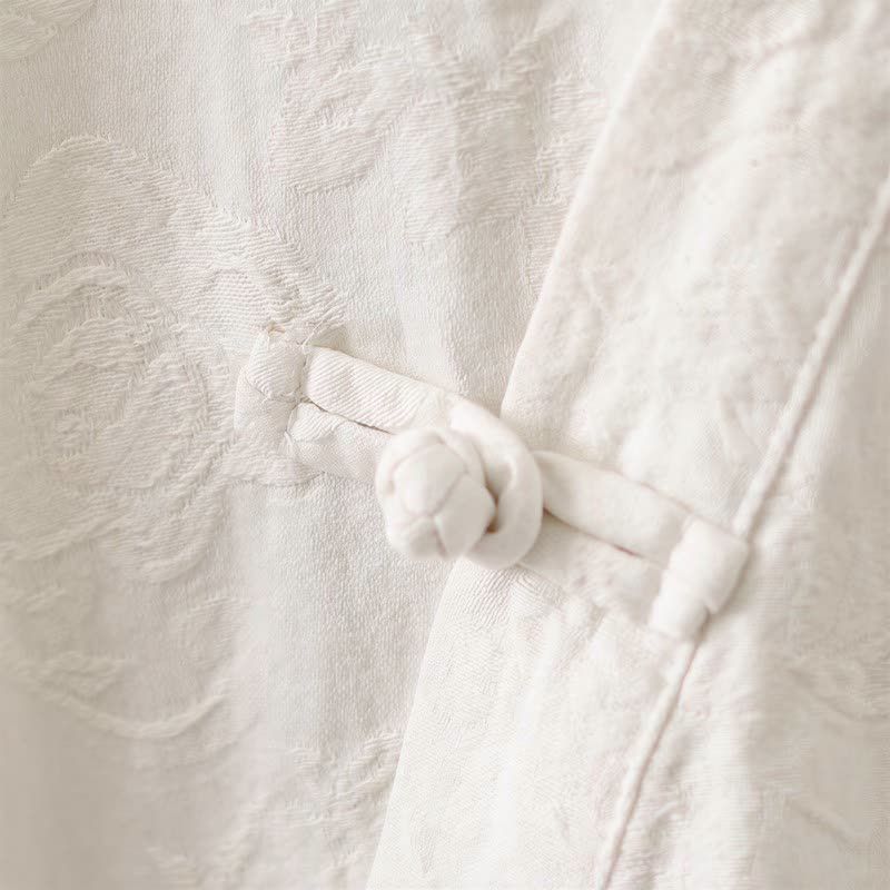 Top da casa vintage in cotone e lino con bottoni a rana - image 26