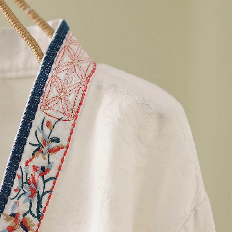 Top da casa vintage in cotone e lino con bottoni a rana - image 24