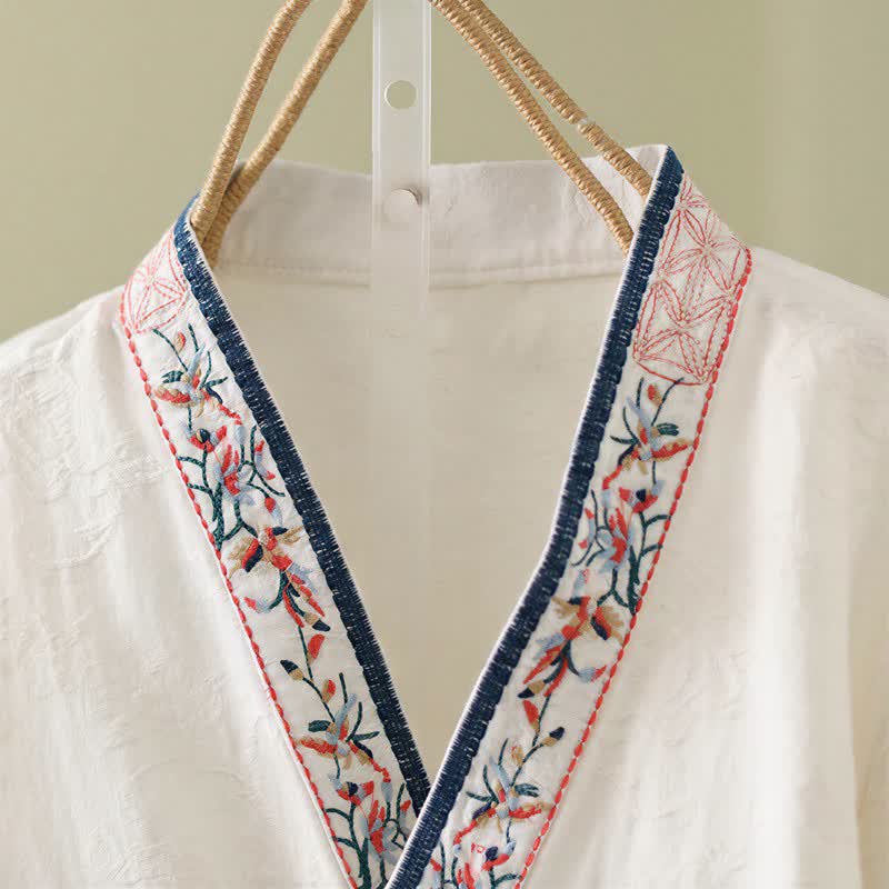 Top da casa vintage in cotone e lino con bottoni a rana - image 22