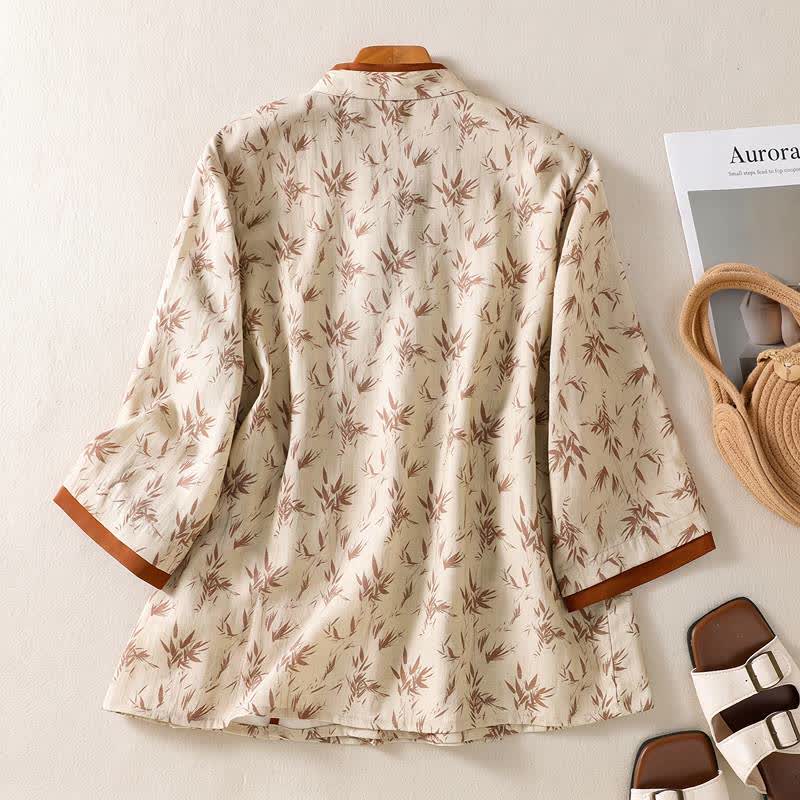 Camicia casual da casa con scollo a croce e stampa floreale - image 1