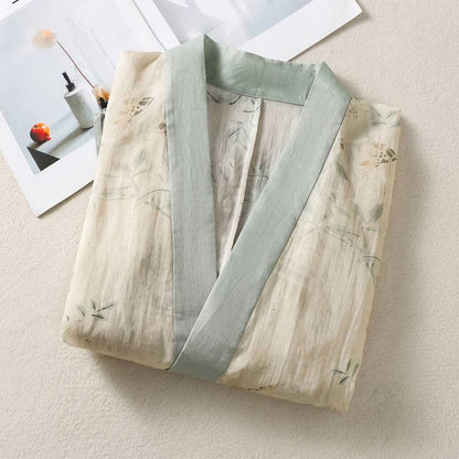 Kimono da casa con cintura in vita e stampa floreale. - image 2