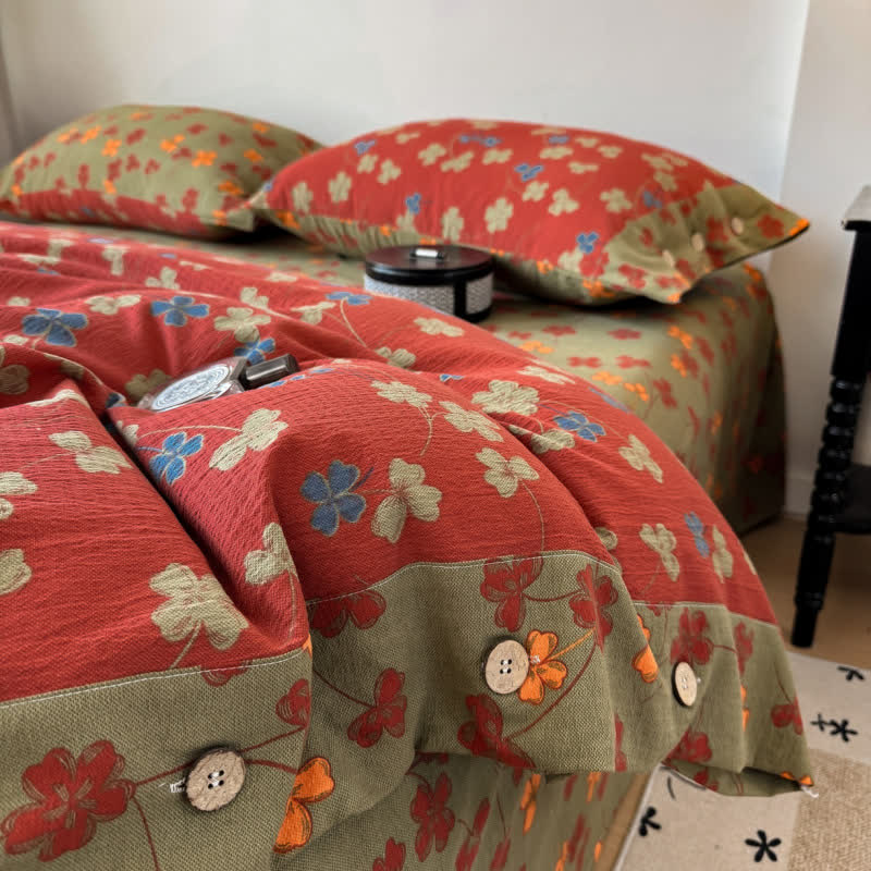Set di biancheria da letto vintage in cotone e lino con stampa floreale. - image 4