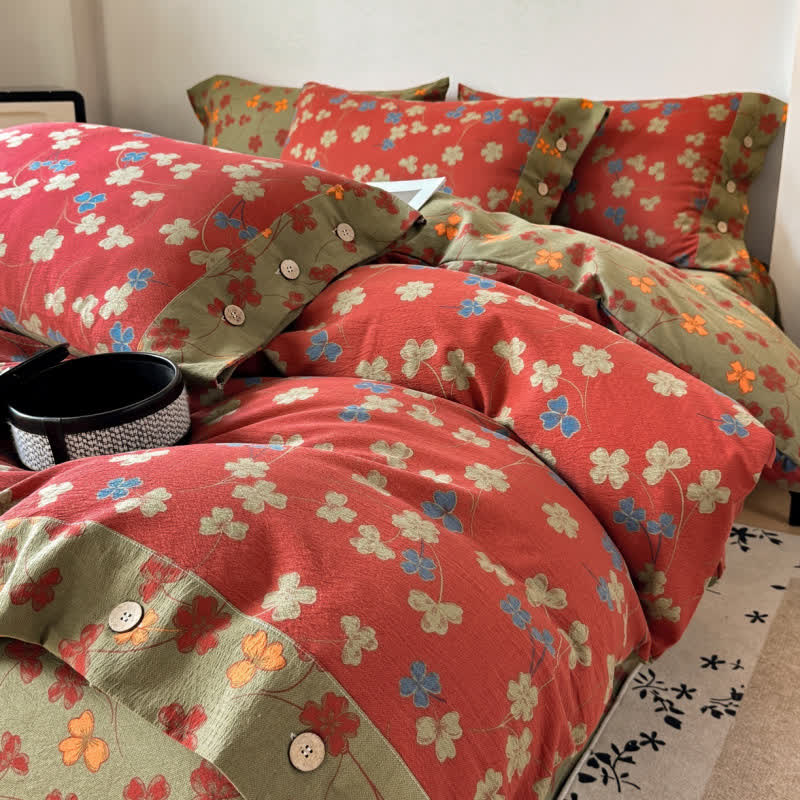 Set di biancheria da letto vintage in cotone e lino con stampa floreale. - image 2