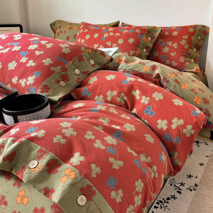 Set di biancheria da letto vintage in cotone e lino con stampa floreale. - image 2