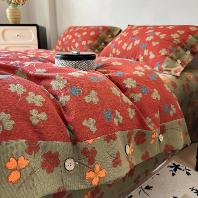 Set di biancheria da letto vintage in cotone e lino con stampa floreale. - Matrimoniale Grande - image 0